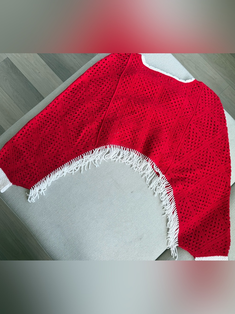 House of Harlow 1960 Crochet Red Heart Accent Fringed Women’s Sweater - Picture 6 of 6